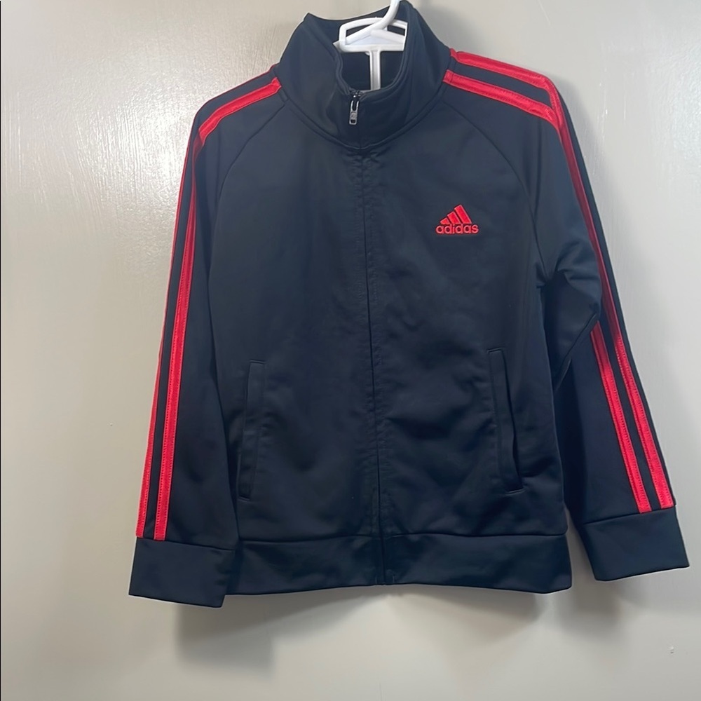 Adidas Black Jacket with Red‎ Stripes size 5